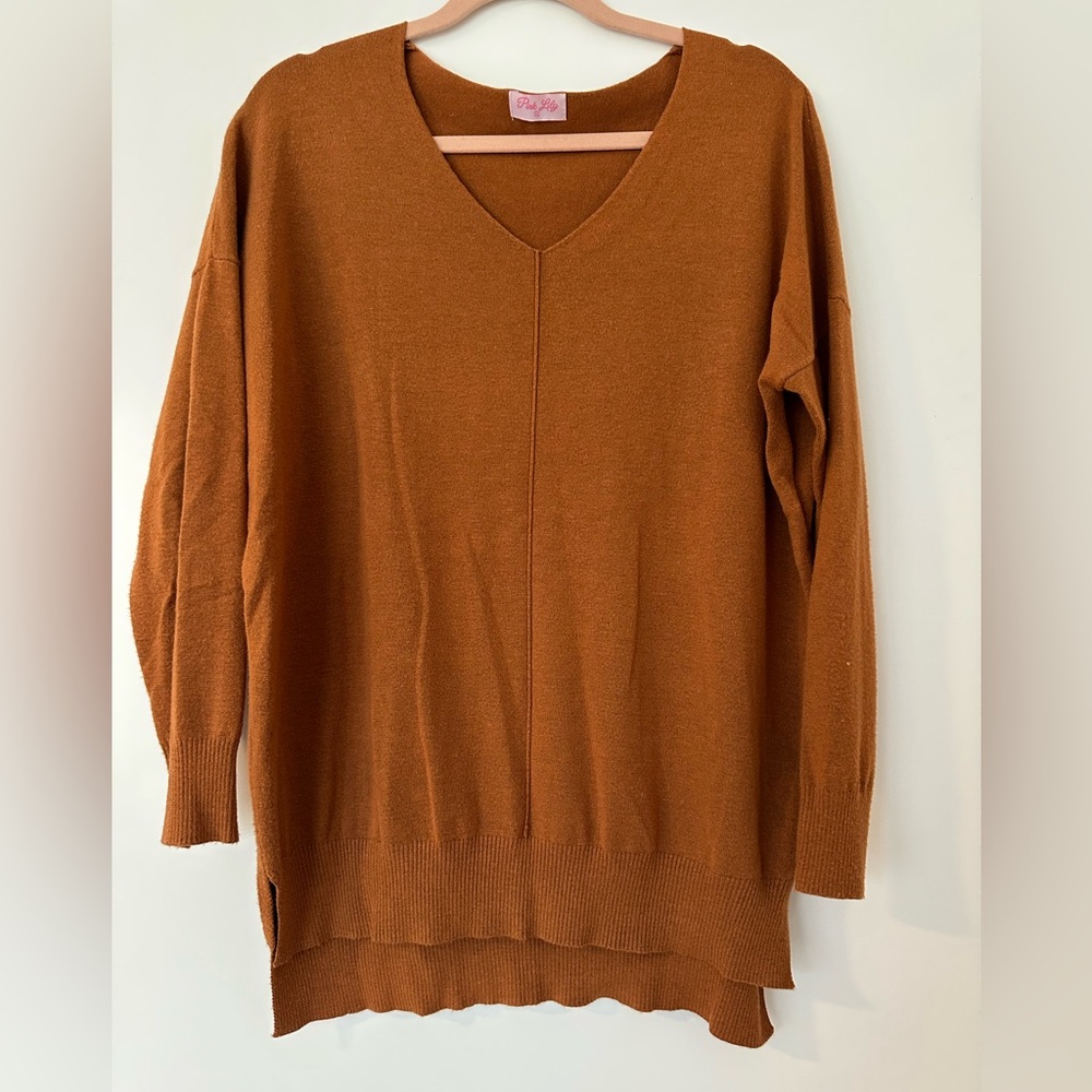 Pink Lily Women's V-Neck Sweater - burnt orange
